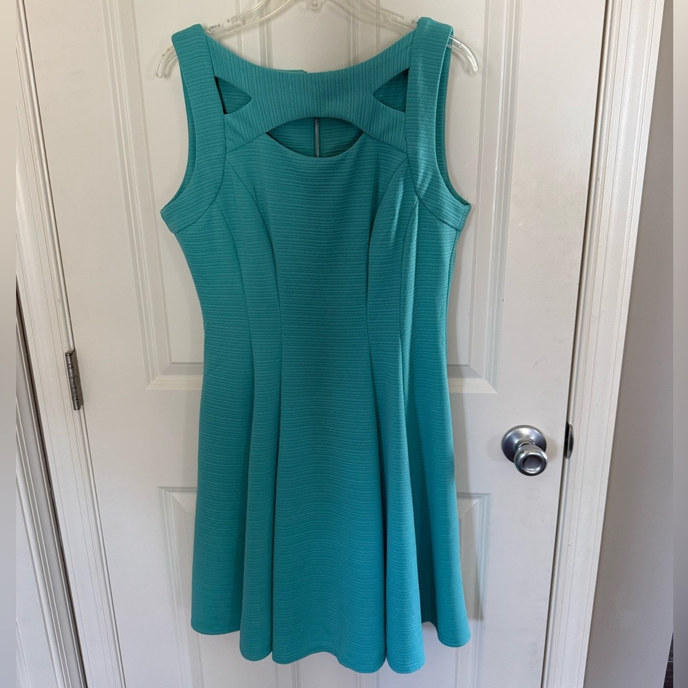Danny & Nicole Teal Cutout Fit-and-Flare Mini Dress
